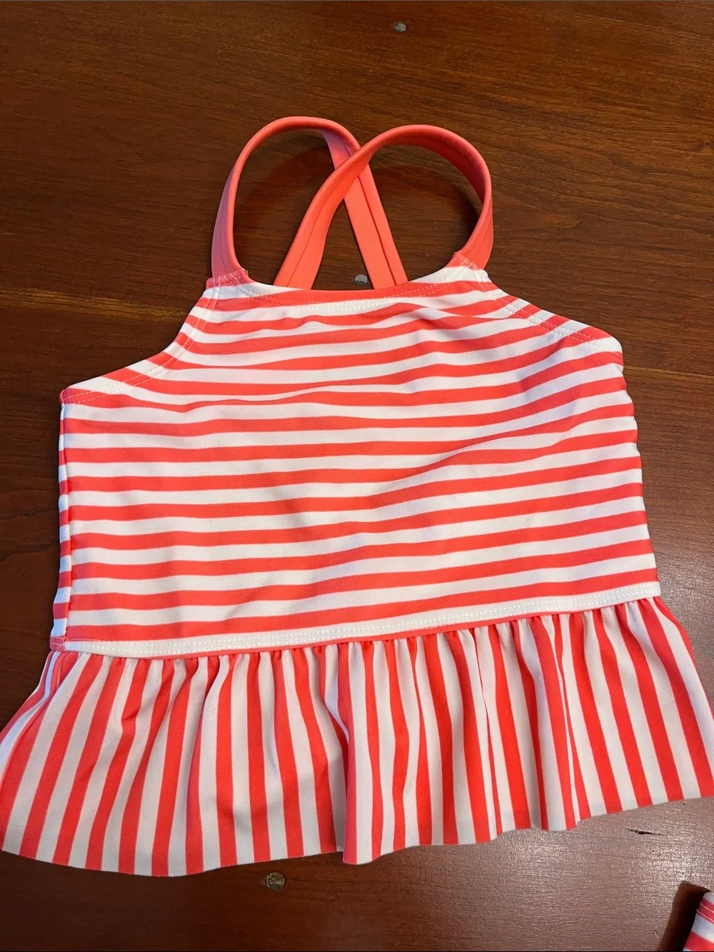 Cat & Jack Coral and White Striped Ruffle Tankini